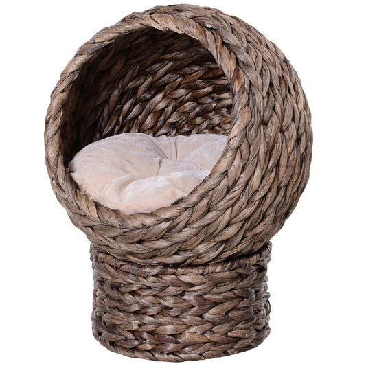 20" Rattan Elevated Cat Bed Egg Chair, Cat Basket Bed