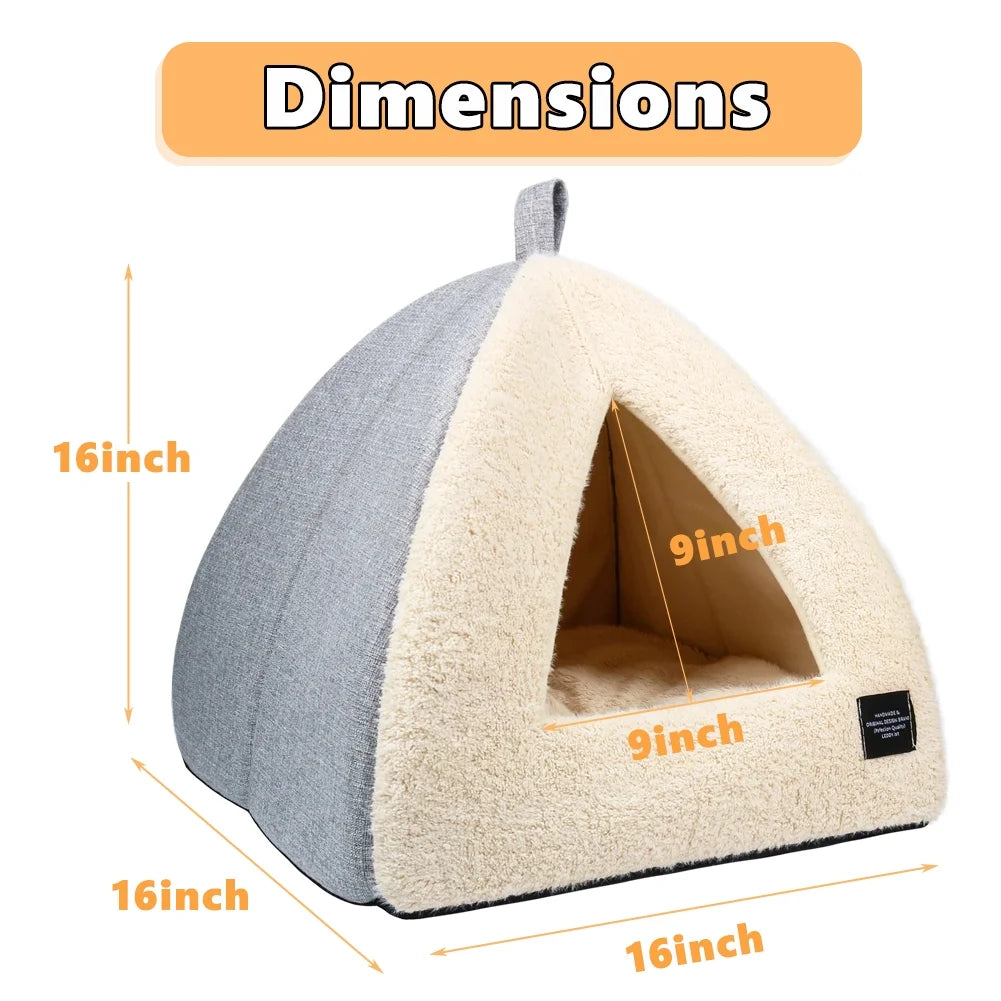 Cat Bed for Indoor Cats - Pet Cave Bed with Removable Washable Cushioned Pillow, Soft and Self Warming Kitten Beds & Furniture