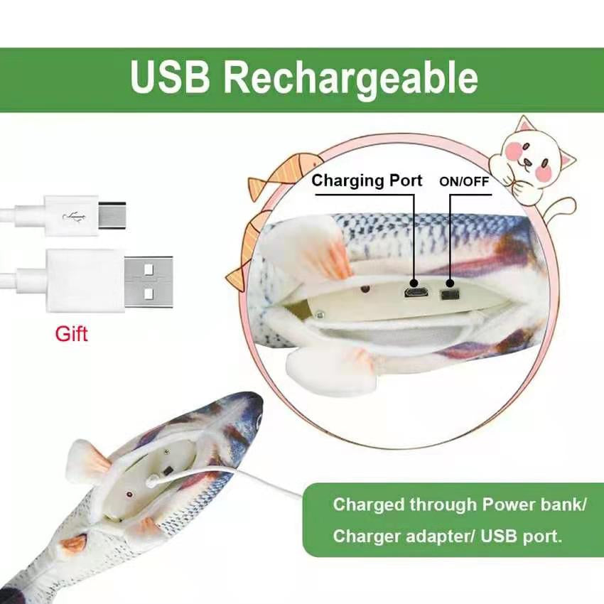 Interactive Electric Floppy Fish Cat Toy, USB Charger