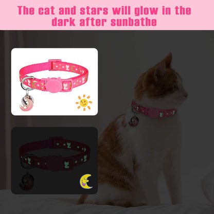 2 Pack Breakaway Cat Collar with Bell Gold Moons and Stars 