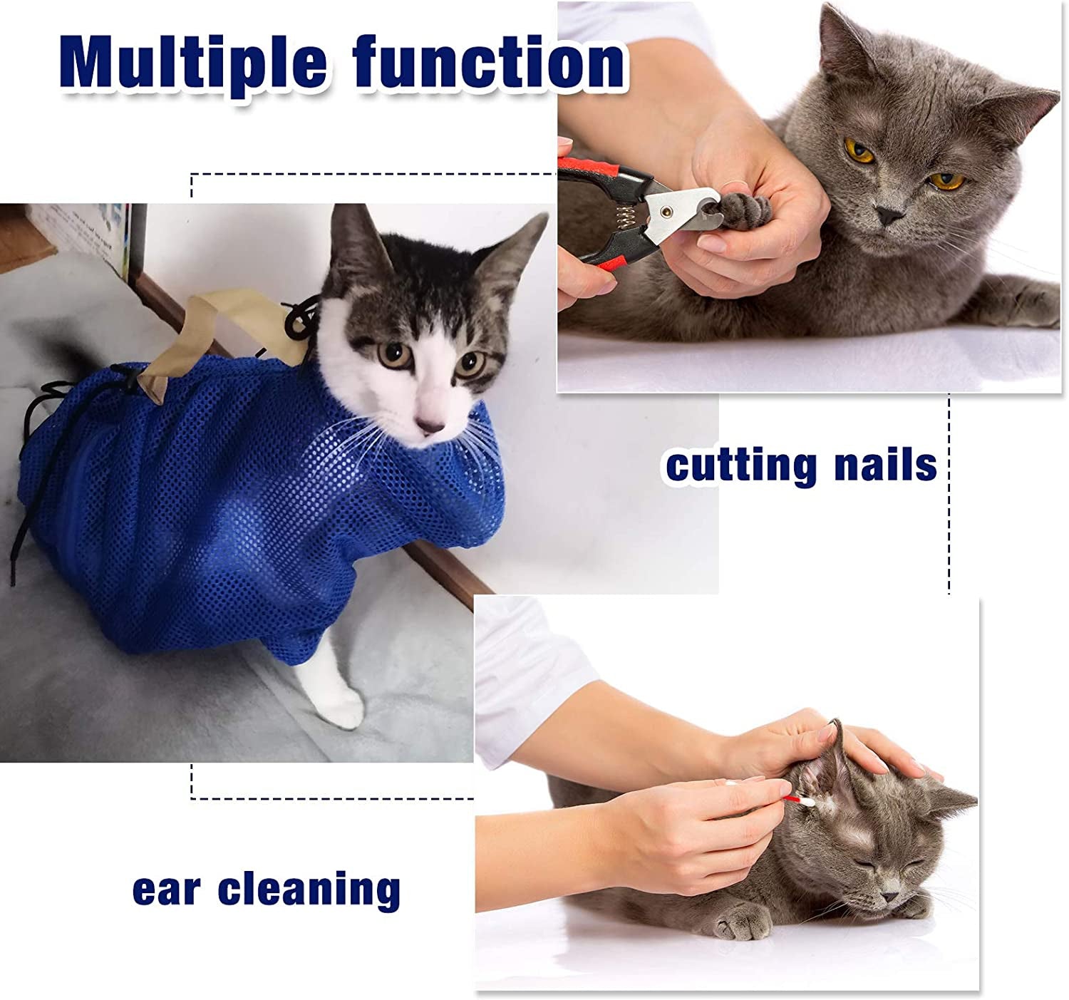 2 Pieces Cat Grooming Washer Mesh Bag, Breathable Mesh Muzzles, Adjustable