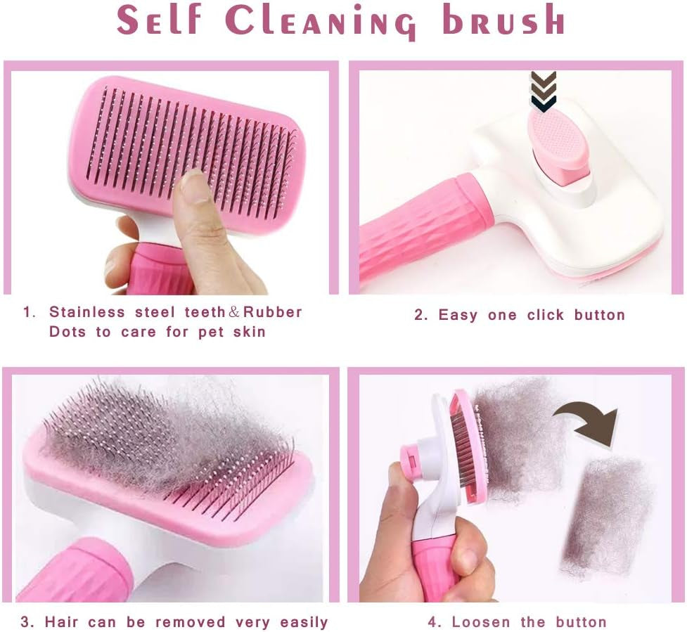 Self Cleaning Pet Brush for Cat, Grooming Brush with Long and Soft Hair