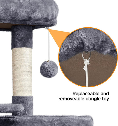 Large Multi-Level Cat Tree, 63 Inches Tall with Sisal-Covered Scratching Posts, Condo, Hammock, Dangling Ball, and Extended Platform for Cats to Play and Sleep