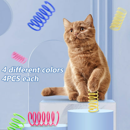 Colorful Springs Cat Toy, 16Pcs Cat Coil Toy, Durable Plastic , Bouncing and Training Fun 