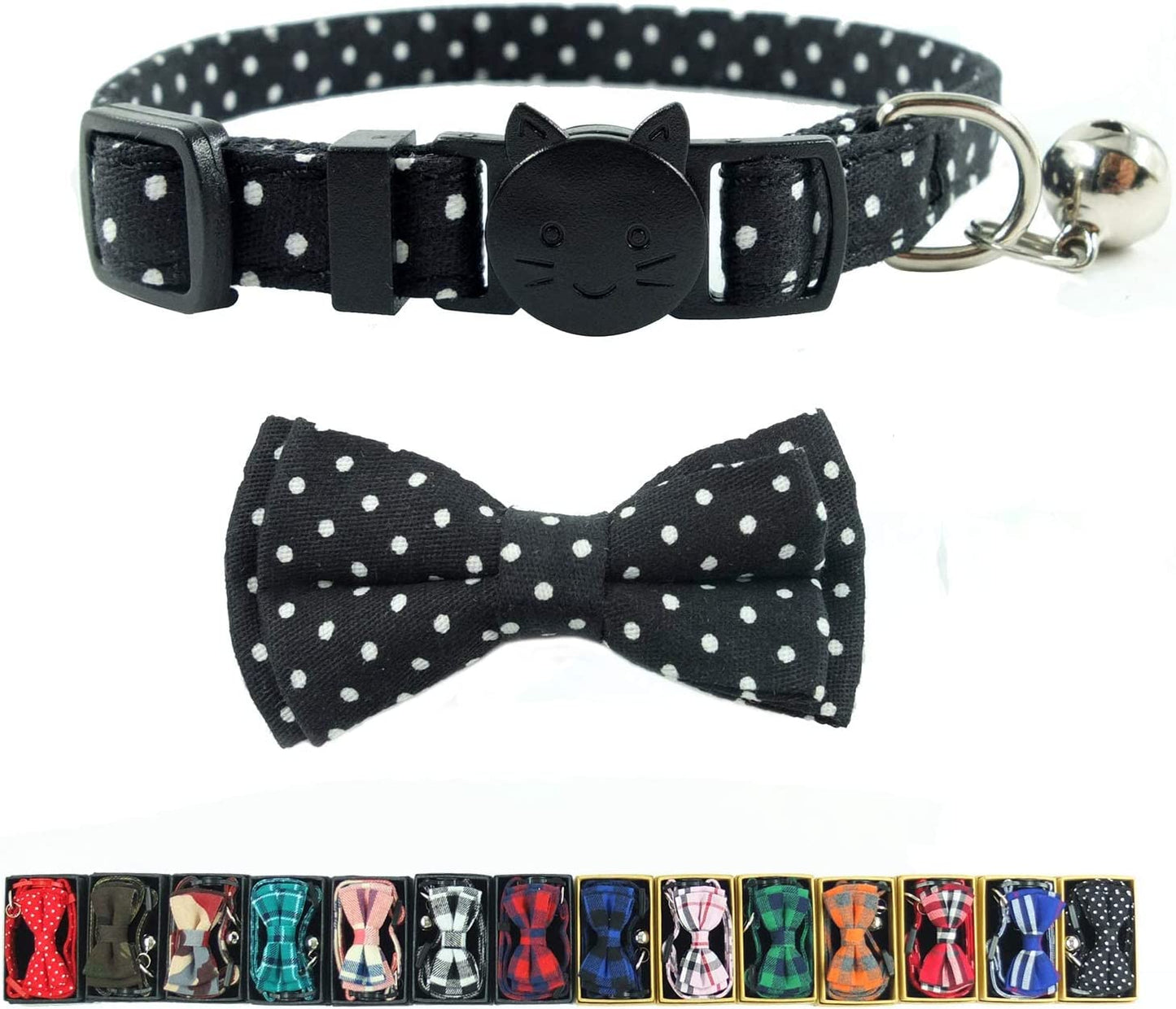 Cat Collar Breakaway with Bell and Bow Tie, Plaid Design Adjustable Safety Kitty Kitten Collars