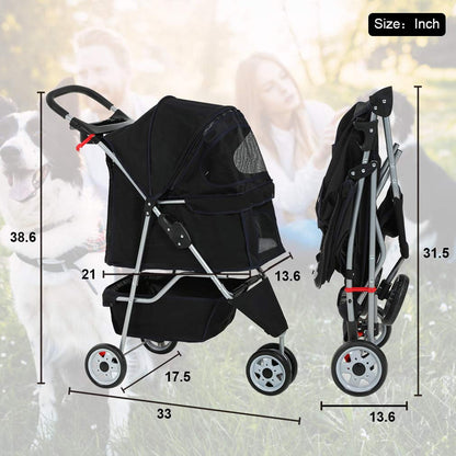 Pet Stroller, 3 Wheels, Travel Folding Carrier T13