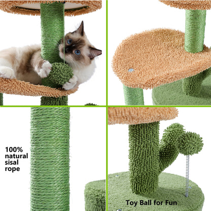 32" Cactus Cat Tree Tower with Cat Scratching Posts Cozy Condo Perch for Indoor Cats