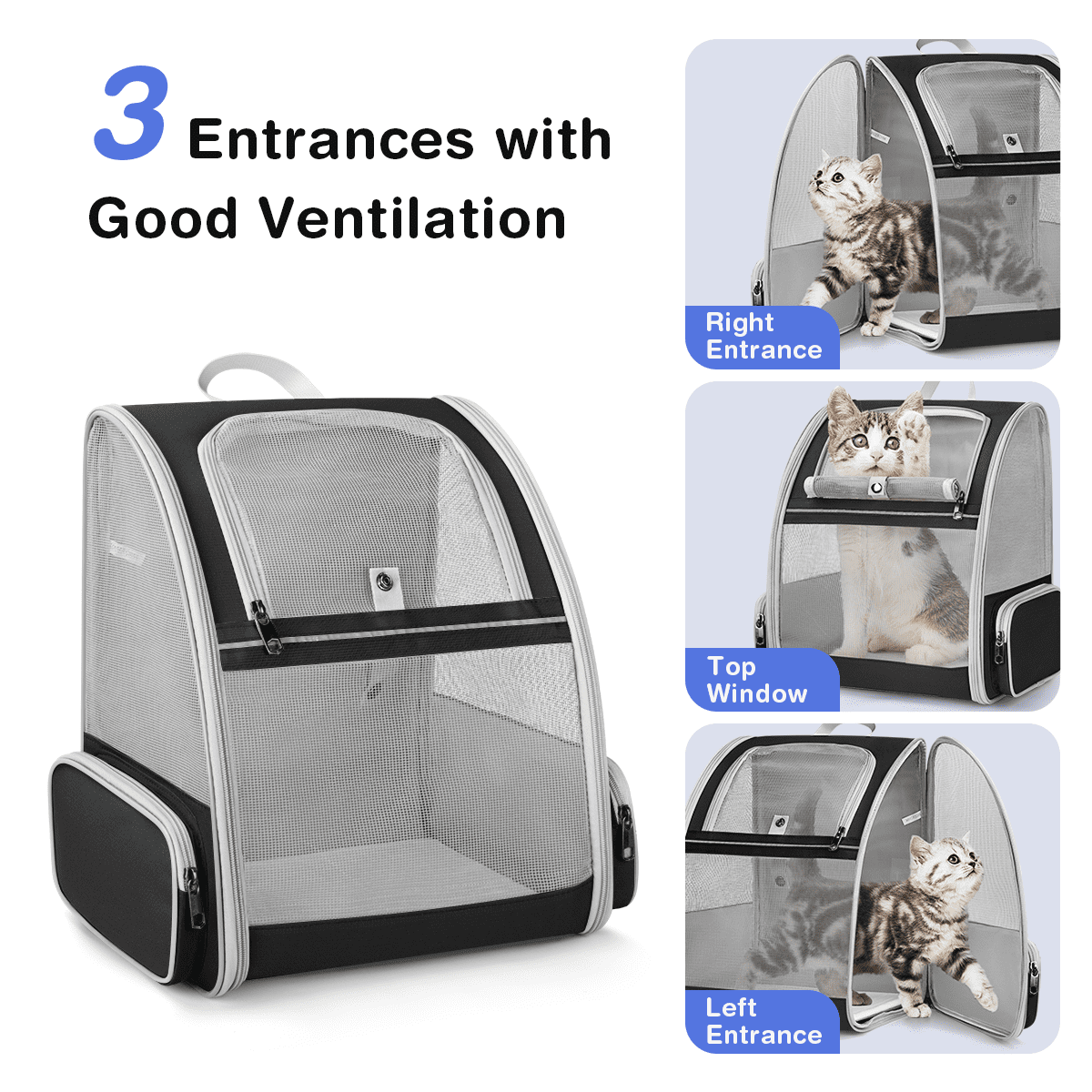 Pet Carrier Backpack for Cats, Cat Carrier with Side Pocket, Fully Ventilated Mesh, Airline Approved