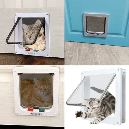 Cat Door, (Outer Size 7.5" X 7.8") 4 Way Locking Cat Flap Door for Interior Exterior Doors