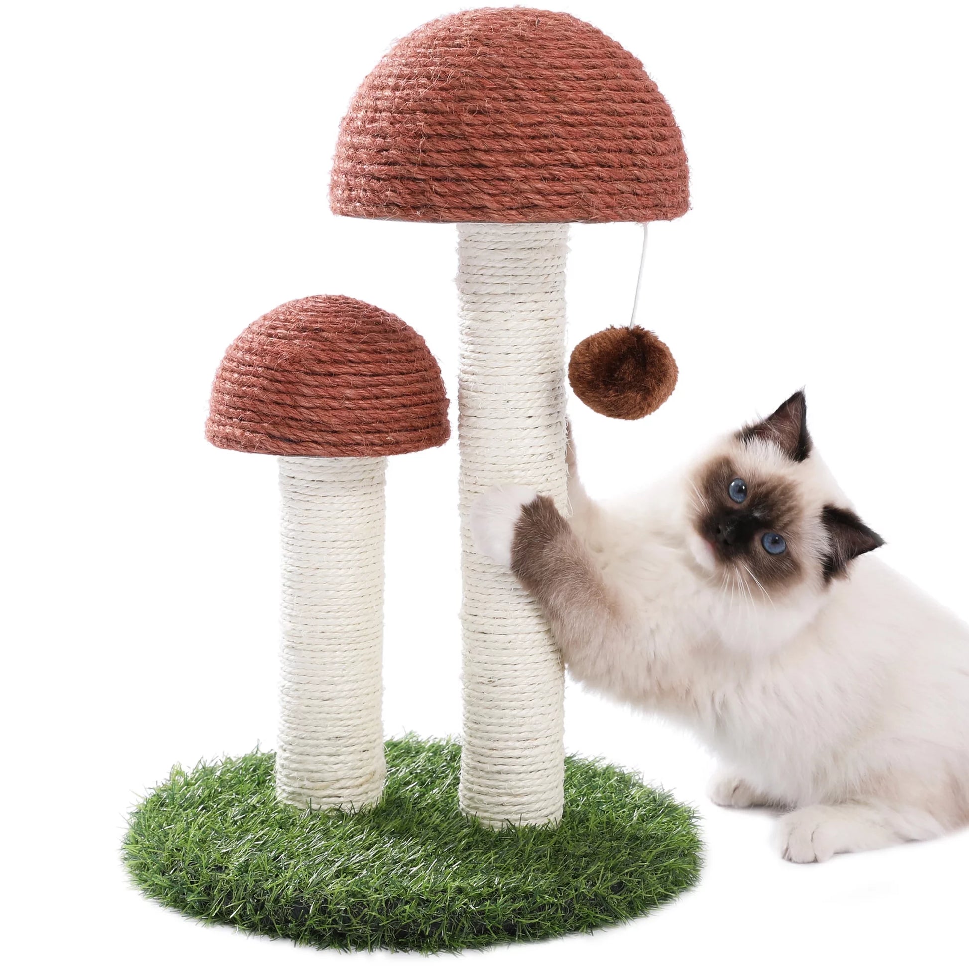 2 Mushrooms Cat Scratching Post 19" Sisal Claw Scratcher for Kittens and Small Cats