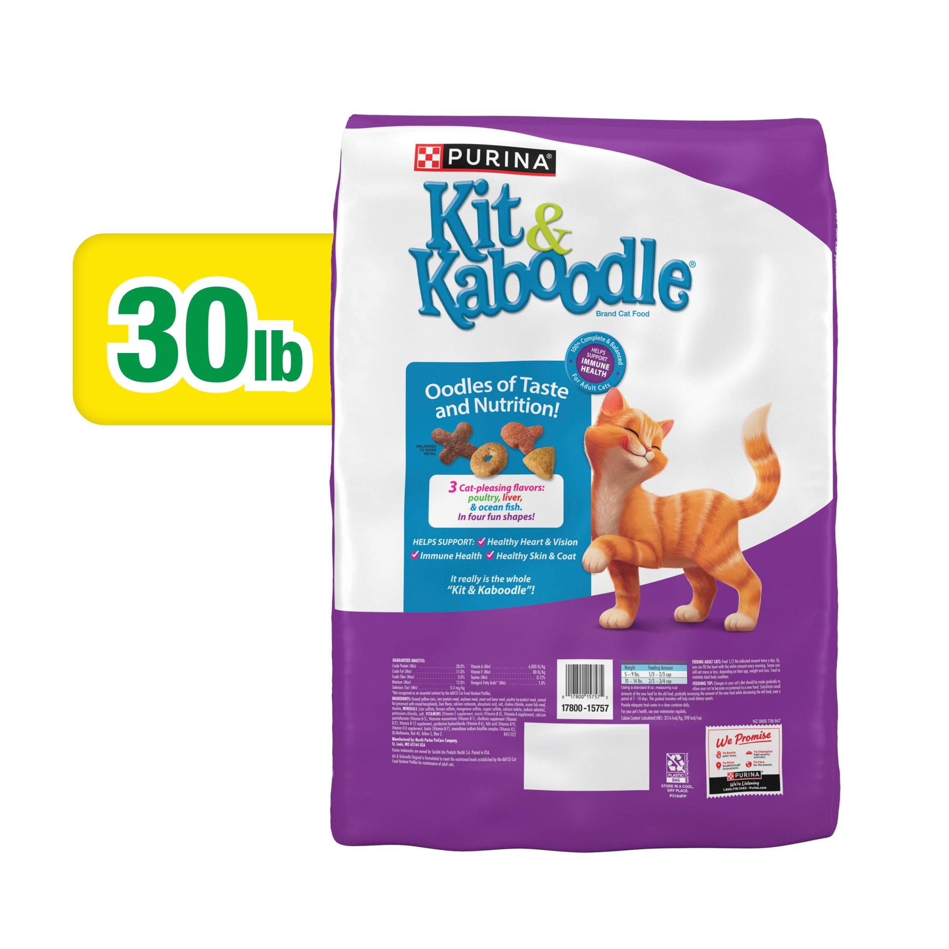 Purina Kit and Kaboodle Original Dry Cat Food for Adult Cats, Immune Health Support, 30 Lb Bag