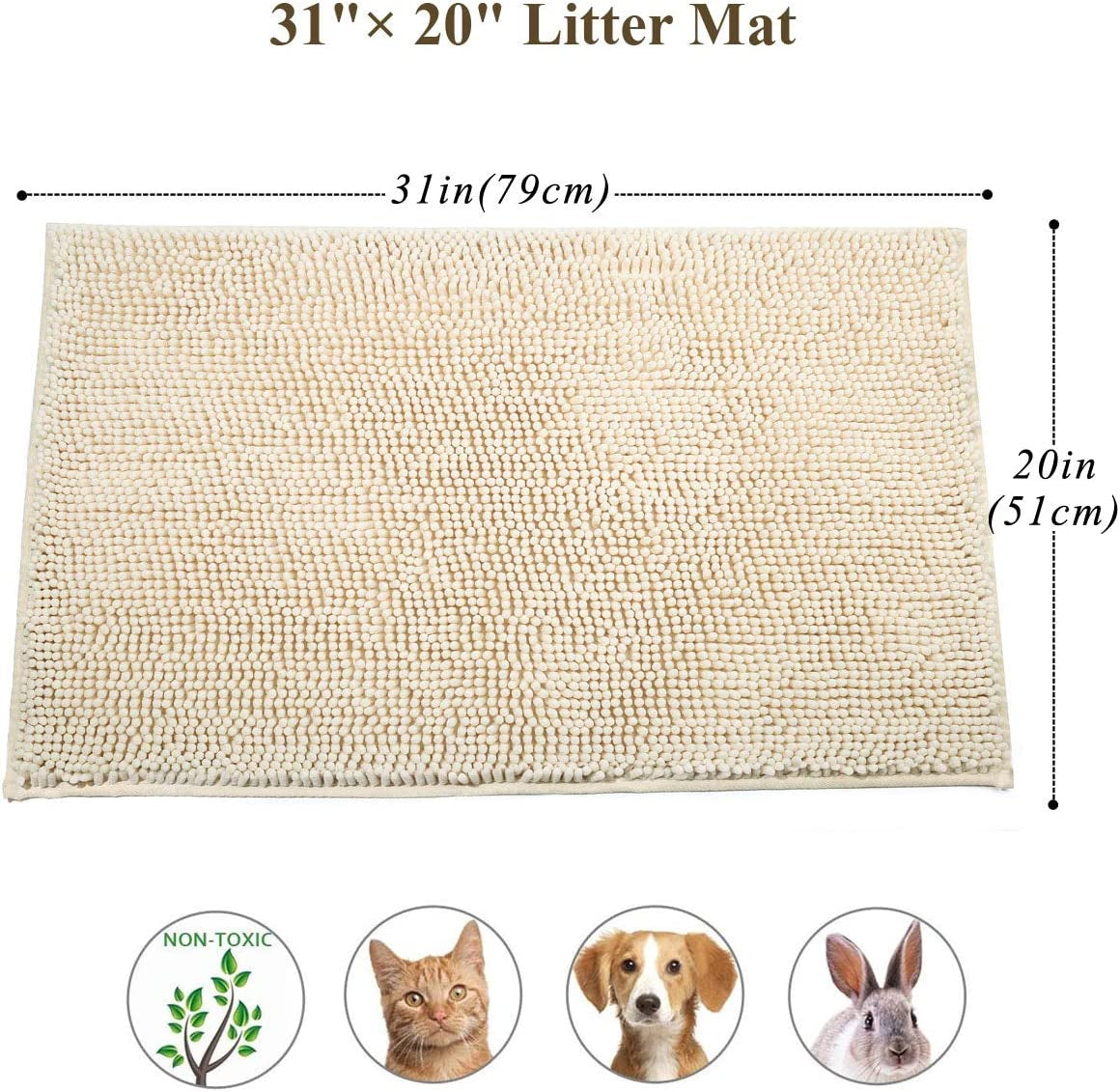 Cat Litter Trapping Mat, 31"× 20" Waterproof Back, Super Soft for Cat Paws, Machine Washable