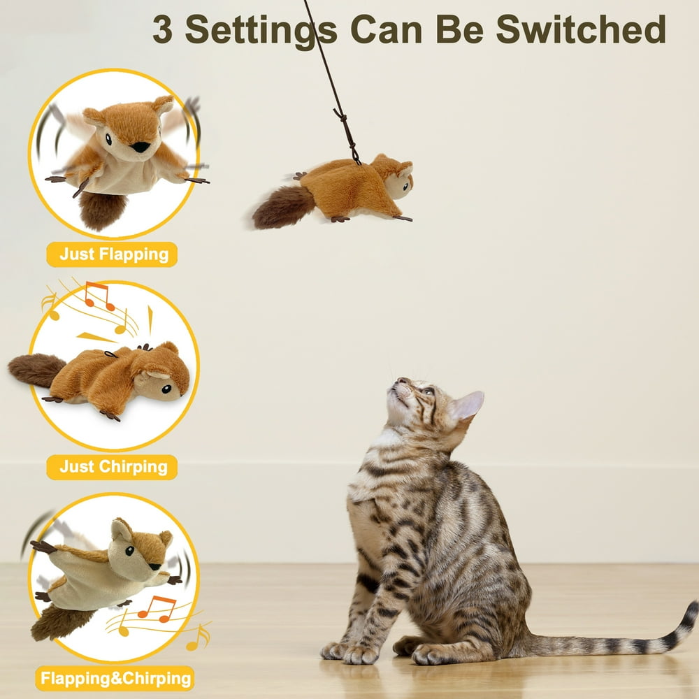 Interactive Cat Toys, Flapping Squirrel for Indoor Cats, Rechargeable, Vivid Chirping