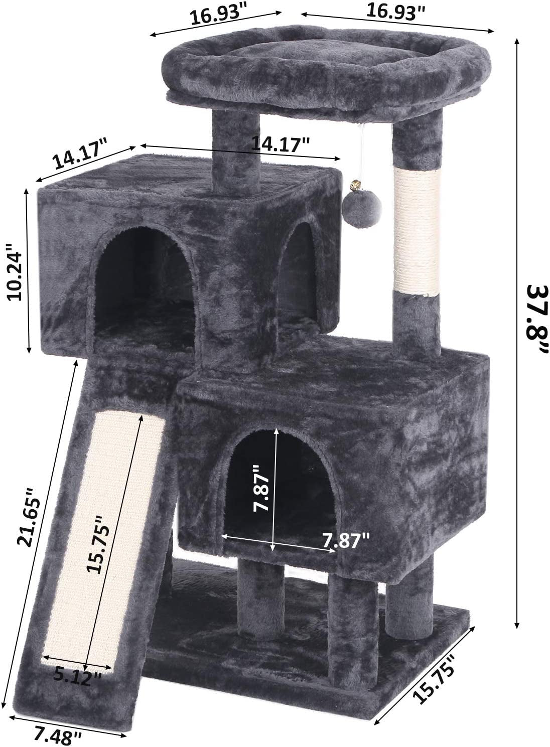 Cat Tree Condo with Sisal Scratching Posts, Scratching Board, Plush Perch and Dual Houses