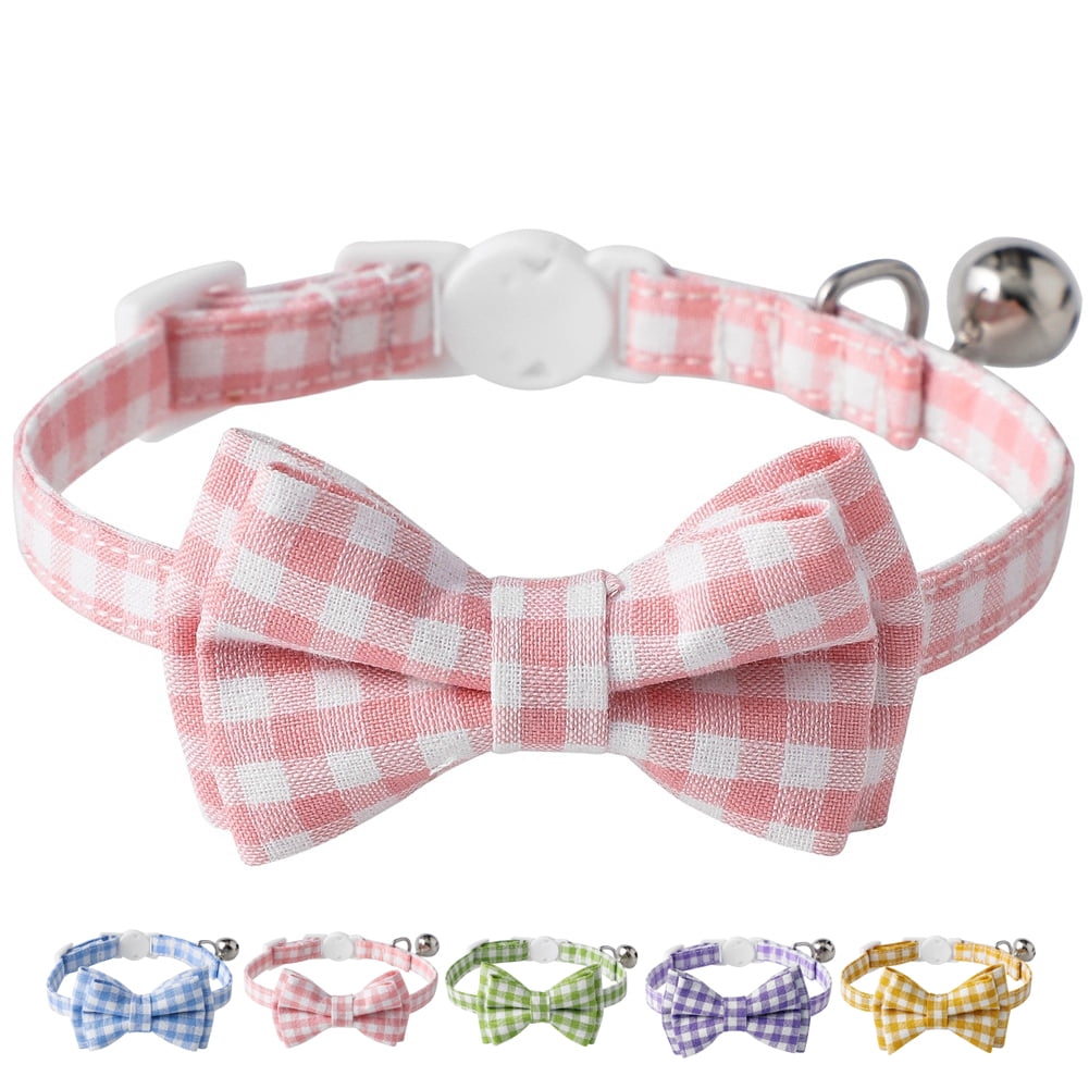 Cat Collar with Bow & Bell, Cute Plaid Patterns Collars