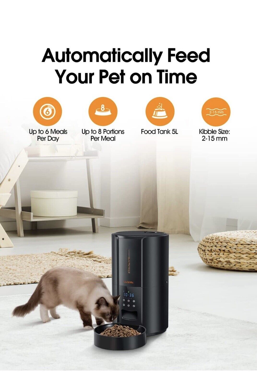 WOPET Automatic Pet Feeder Dry Food Dispenser Cats, Timed Programmable