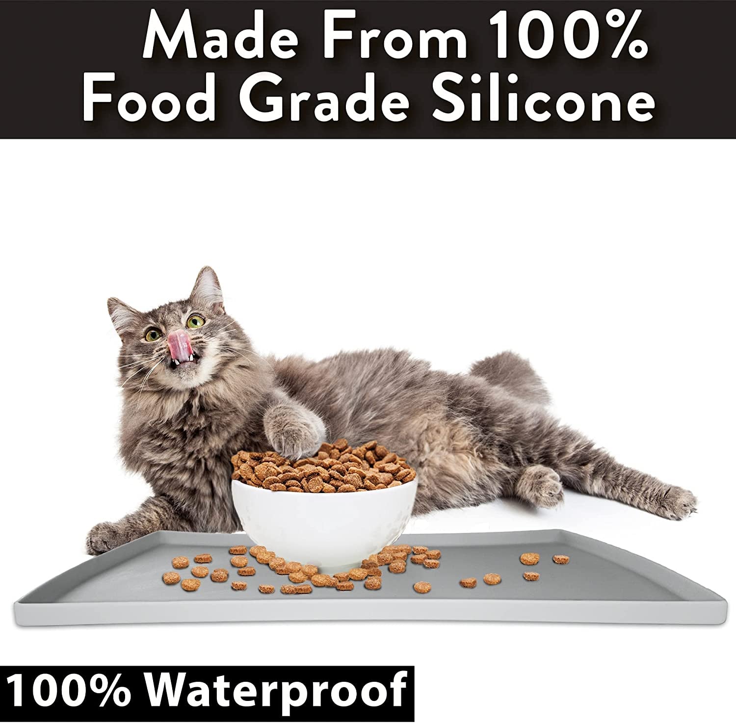 100% Waterproof Cat Mat for Food and Water, Silicone Mat for Cat Bowls, Non-Slip Mat for Cat Food and Water Bowl or Cat Water Fountain 