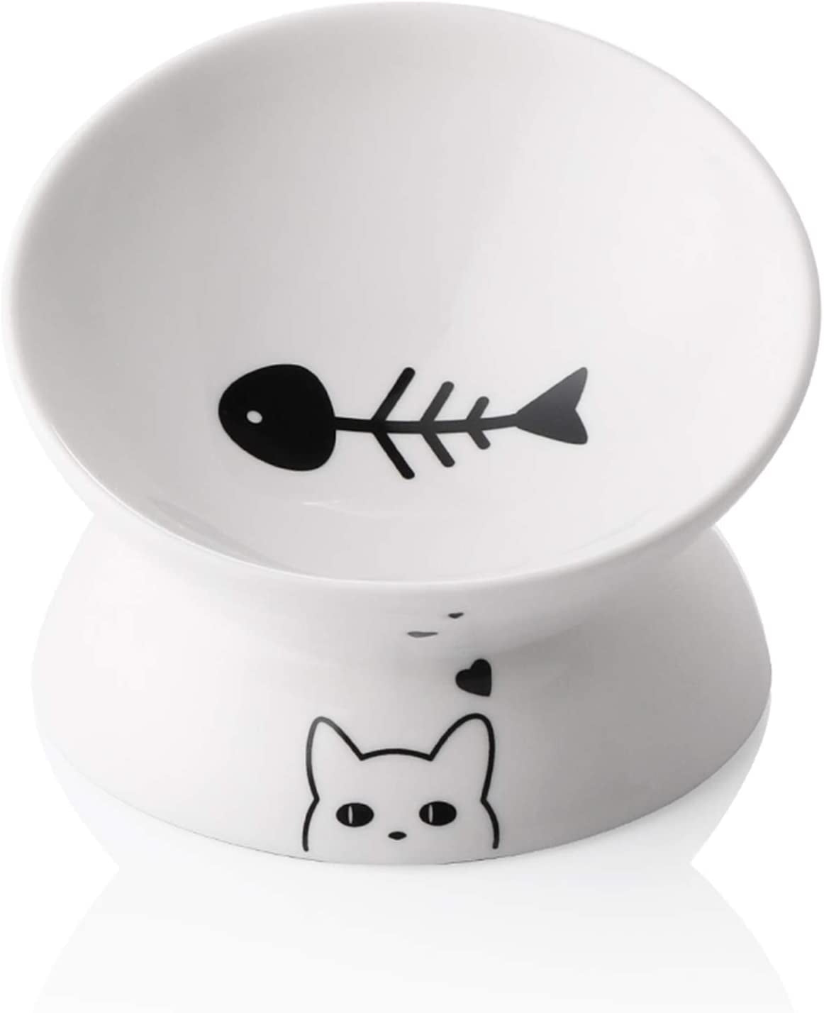 Ceramic Raised Cat Bowls, Slanted Cat Dish Food or Water Bowls, Elevated Porcelain Pet Feeder Bowl Protect Cat's Spine