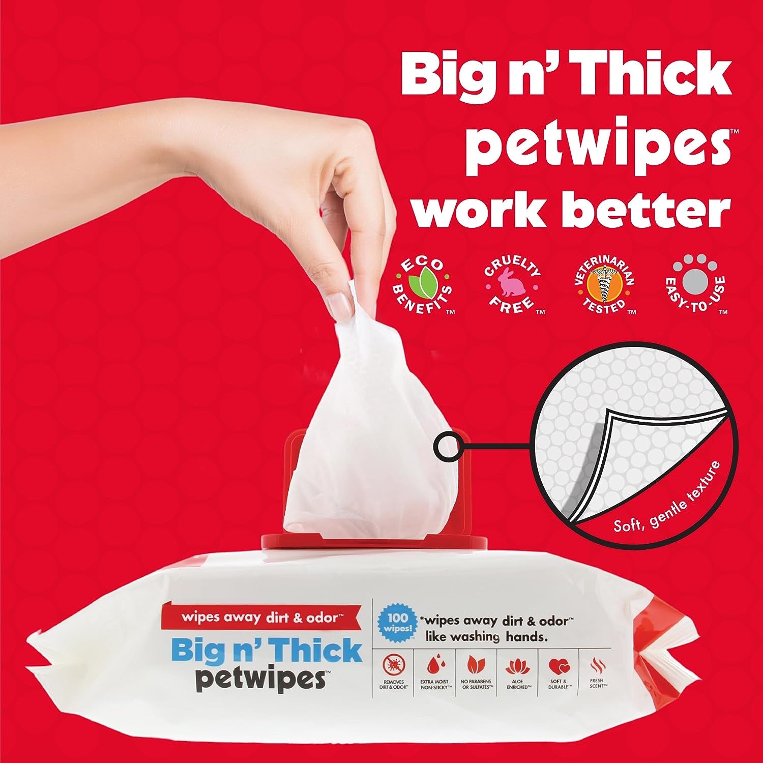 Pet Wipes for Cats, 200 Large Wipes - Removes Dirt & Odor like Washing Hands - Cleans Ears, Face, Butt, Eye Area - Convenient, Ideal for Home or Travel - 2 Packs of 100 Wipes