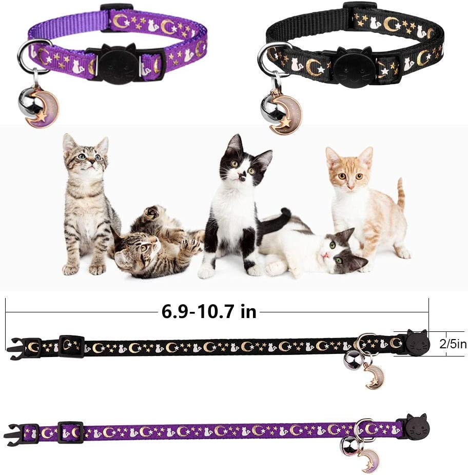 2PCS Breakaway Cat Collars with Bell Moons Stars with Pendant Glow in the Dark