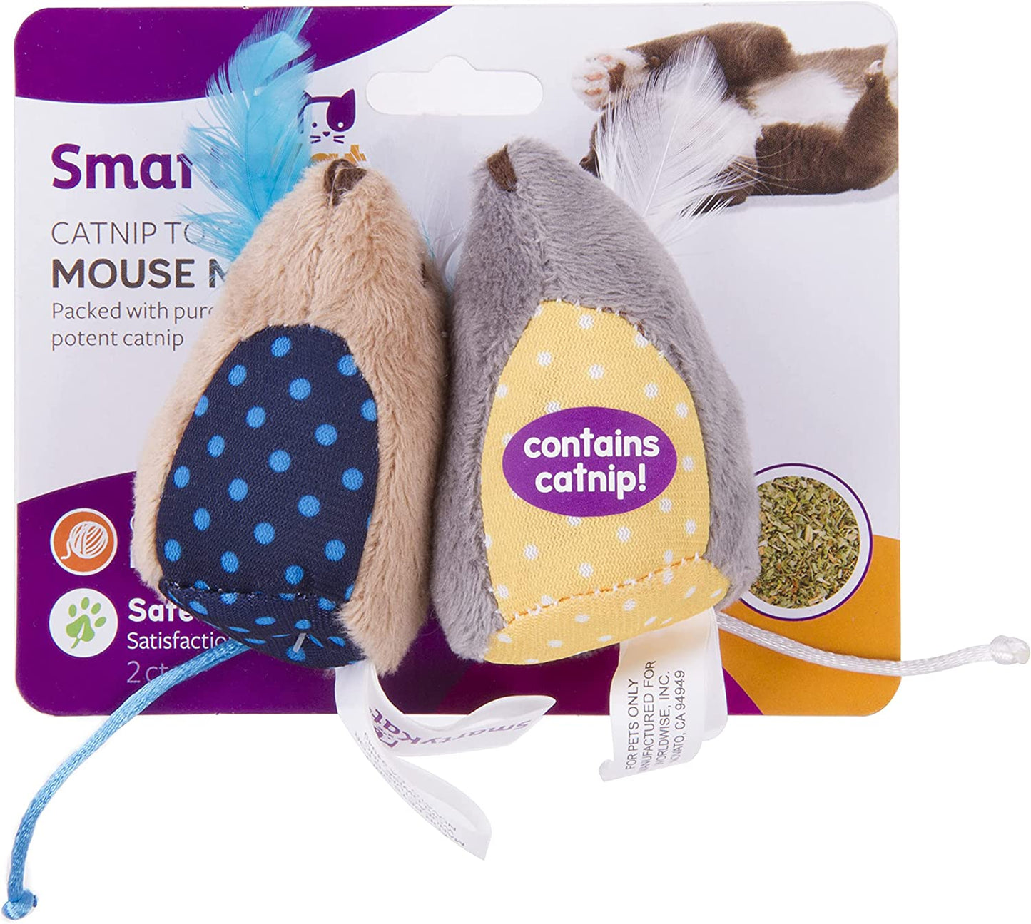 (2 Count Mouse Mates Plush Catnip Cat Toys - Brown/Gray, 2 Count