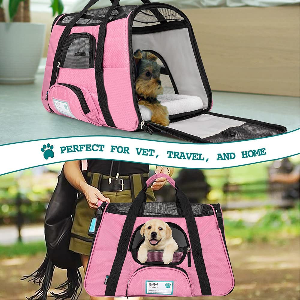 Airline Approved Pet Carrier for Cat, Soft Sided Dog Carrier for Small Dogs, Cat Travel Supplies Accessories for Indoor Cats, Ventilated Pet Carrying Bag Medium Large Kitten Puppy, Large Pink