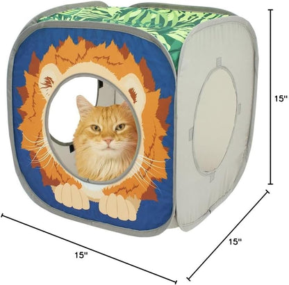 Cat Cube, Play Kennel, Cat Bed, Jungle Cat House, Multicolor, 15 H X15 W Inches