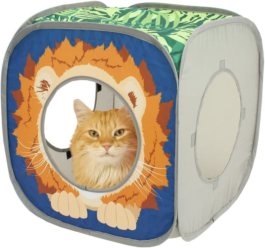 Cat Cube, Play Kennel, Cat Bed, Jungle Cat House, Multicolor, 15 H X15 W Inches