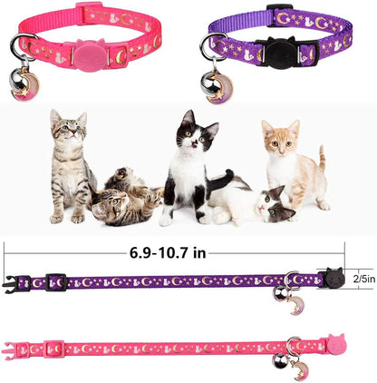 2PCS Breakaway Cat Collars with Bell Moons Stars with Pendant Glow in the Dark (Purple&Pink)