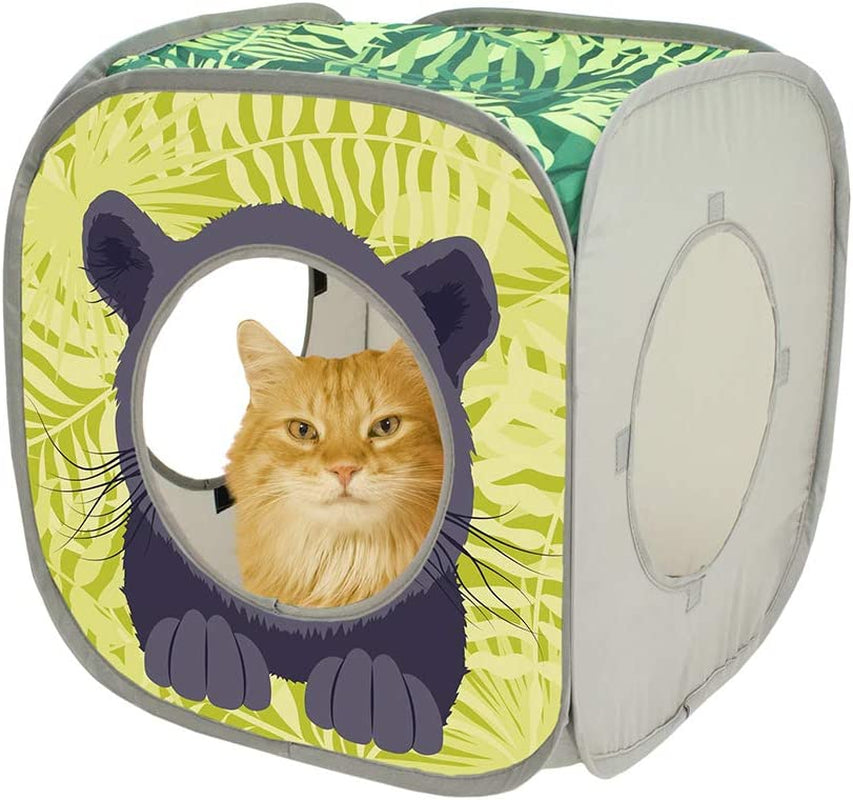 Cat Cube, Play Kennel, Cat Bed, Jungle Cat House, Multicolor, 15 H X15 W Inches