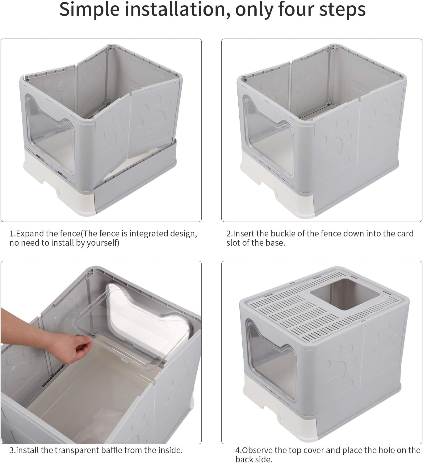 Foldable Cat Litter Box with Lid, Large Top Entry Litter Box with Cat Litter Scoop, Enclosed Cat Potty, Drawer Type Anti-Splashing Cat Supplies (Grey)